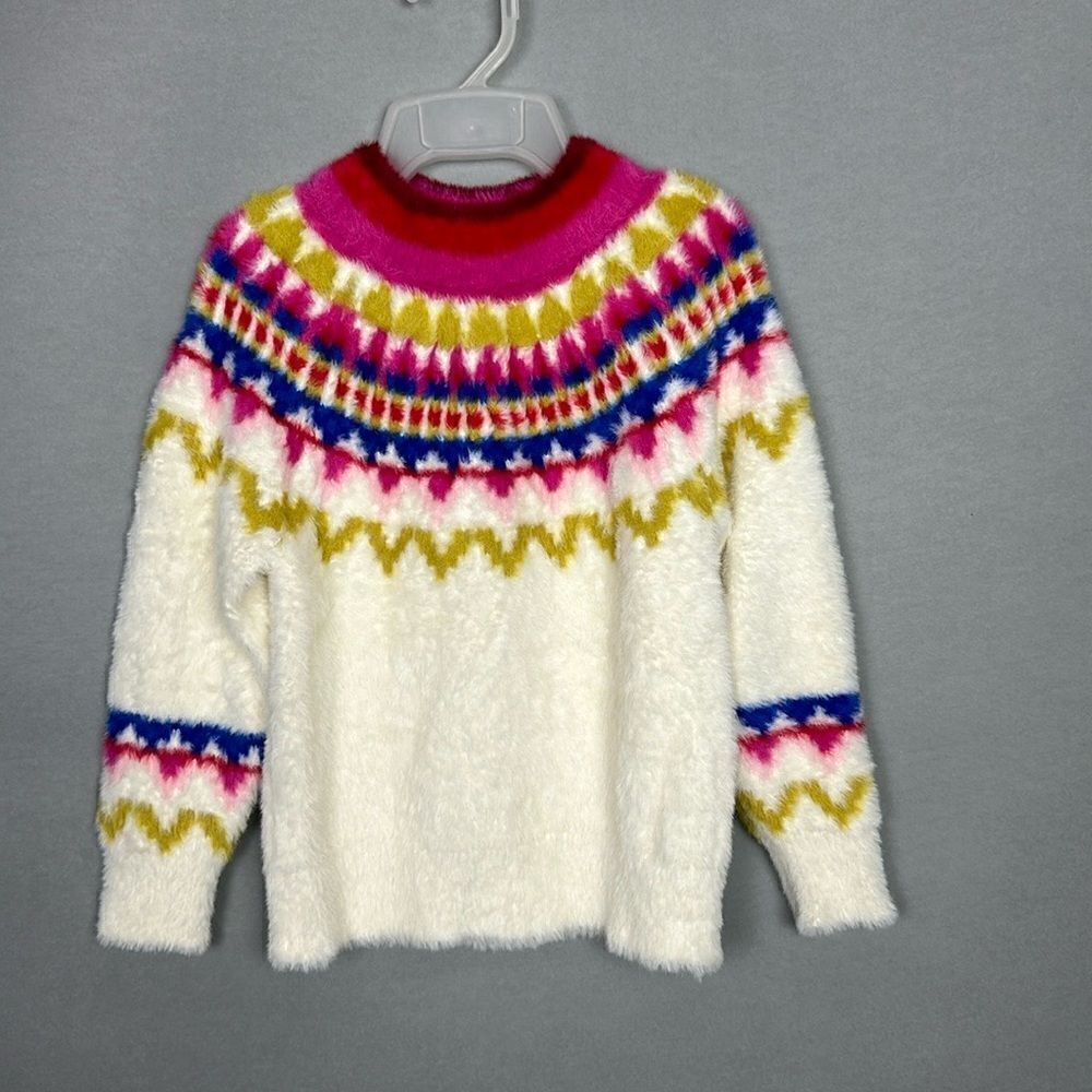 HannaโAndersson Girls Fluffy Sweater White Fair Isle 100 cm US 4โY